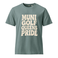 Green t-shirt with 'MUNI GOLF QUEENS PRIDE' text | Queens Country Club