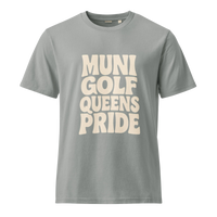 Gray t-shirt with 'MUNI GOLF QUEENS PRIDE' text | Queens Country Club