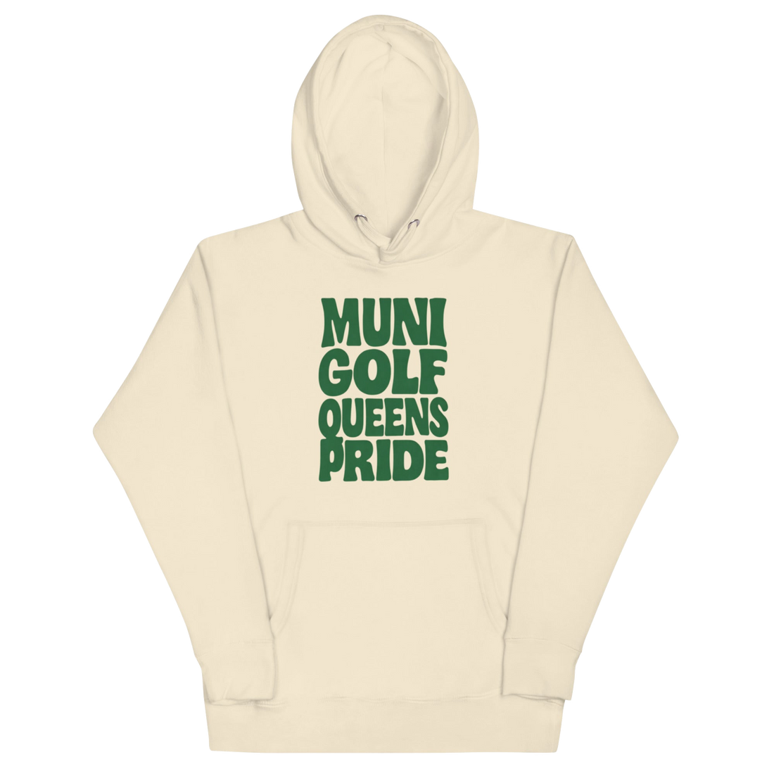 Muni Golf Queens Pride Hoodie- Green in Bone — front view | Queens Country Club