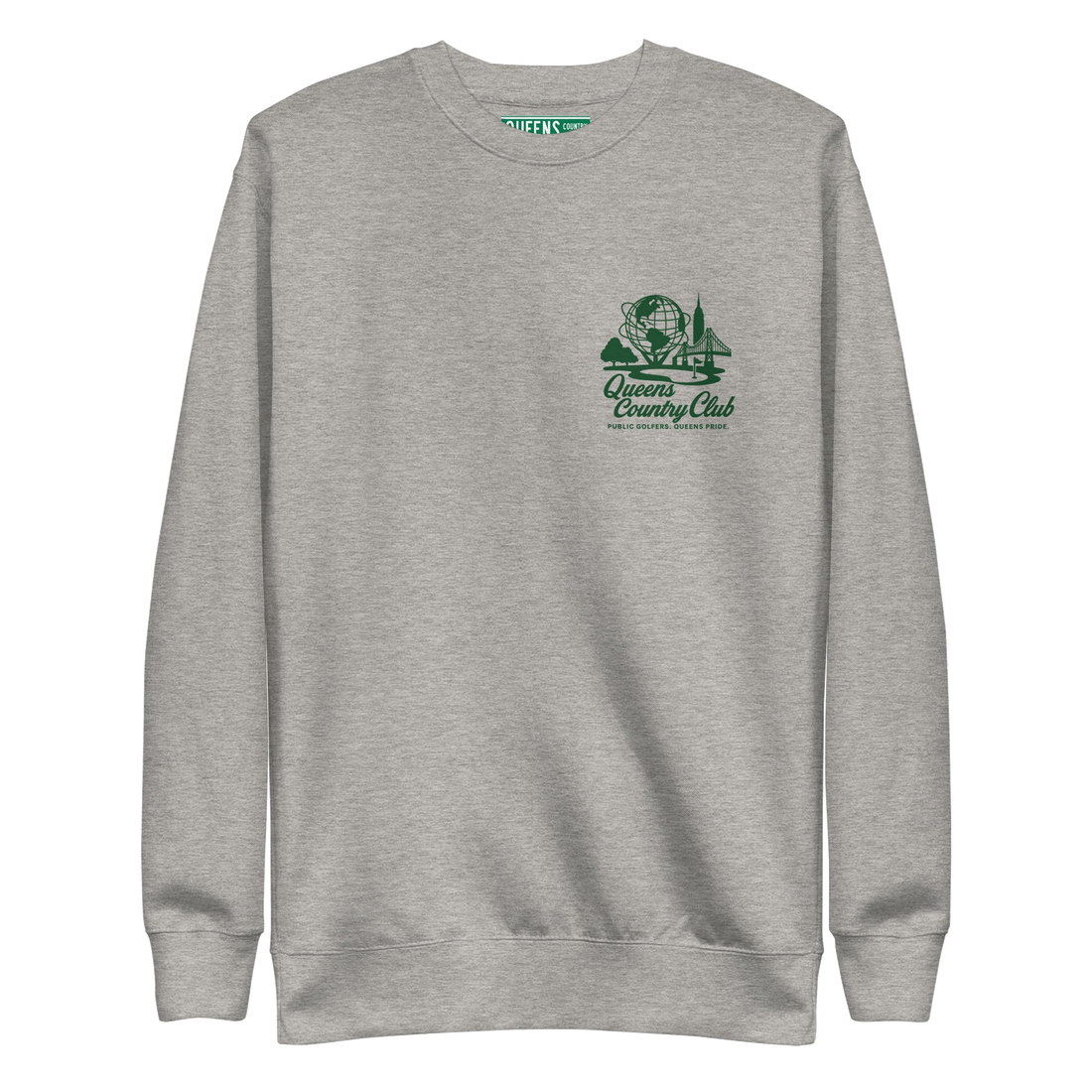 Queens Unisphere Golf Sweatshirt - light colors in Carbon Grey — front view | Queens Country Club