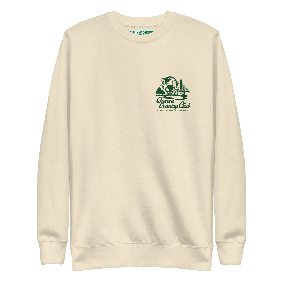 Queens Unisphere Golf Sweatshirt - light colors in Bone — front view | Queens Country Club