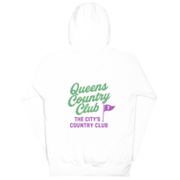 Queens CC “City’s Country Club” Hoodie in White — back view | Queens Country Club