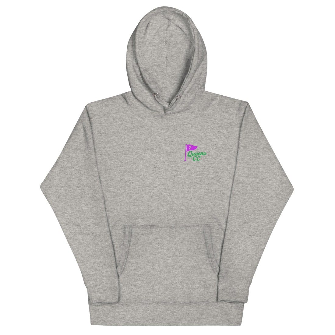 Queens CC “City’s Country Club” Hoodie in Carbon Grey — front view | Queens Country Club