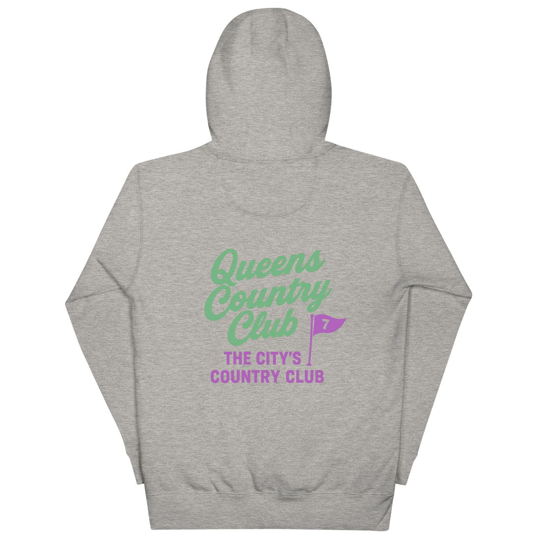 Queens CC “City’s Country Club” Hoodie in Carbon Grey — back view | Queens Country Club
