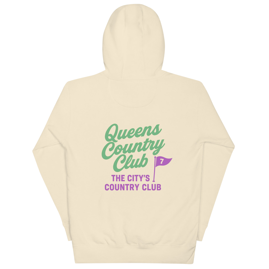 Queens CC “City’s Country Club” Hoodie in Bone — back view | Queens Country Club