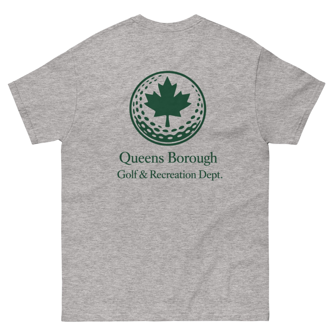 Queens Golf Dept. Tee - Green in Sport Grey — back view | Queens Country Club