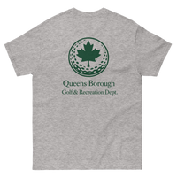 Queens Golf Dept. Tee - Green in Sport Grey — back view | Queens Country Club