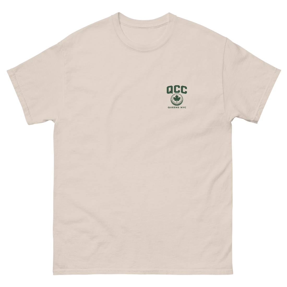 Queens Golf Dept. Tee - Green in Natural — front view | Queens Country Club