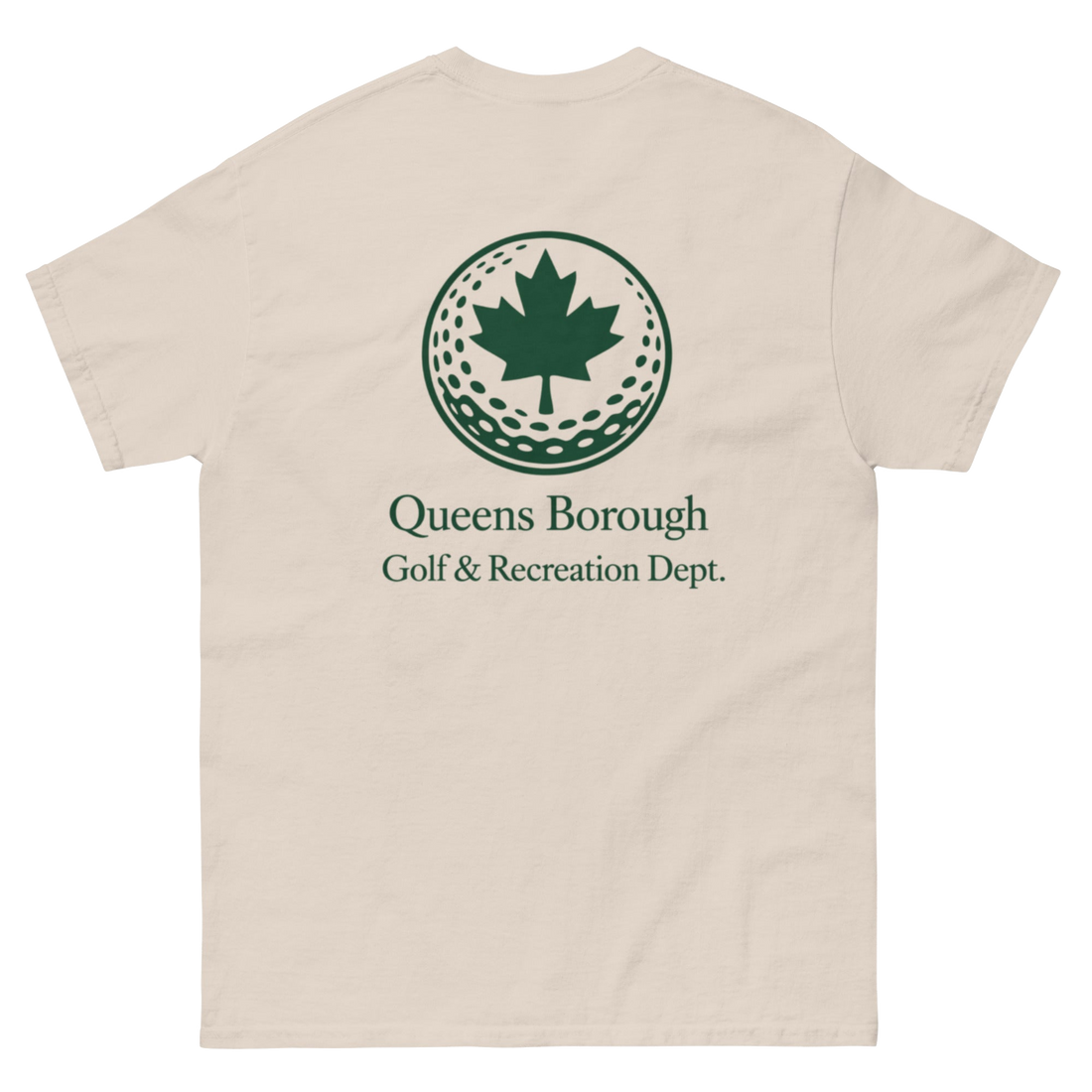 Queens Golf Dept. Tee - Green in Natural — back view | Queens Country Club