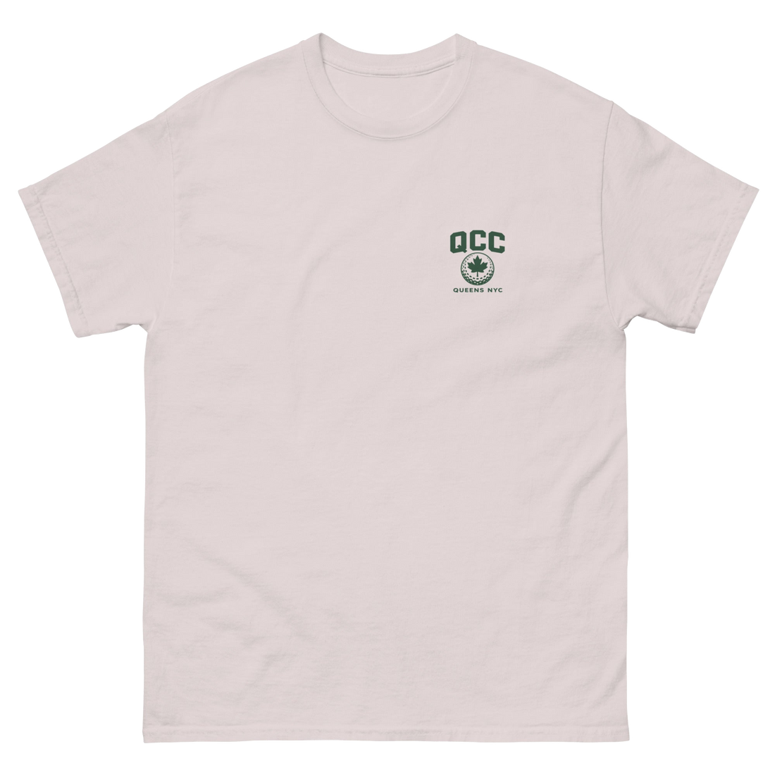 Queens Golf Dept. Tee - Green in Grey — front view | Queens Country Club