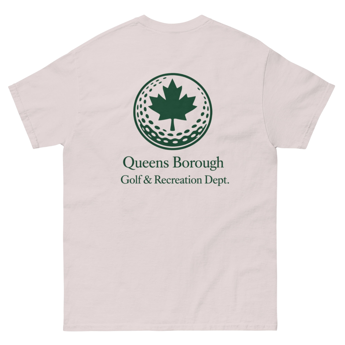 Queens Golf Dept. Tee - Green in Grey — back view | Queens Country Club