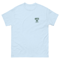 Queens Golf Dept. Tee - Green in Light Blue — front view | Queens Country Club