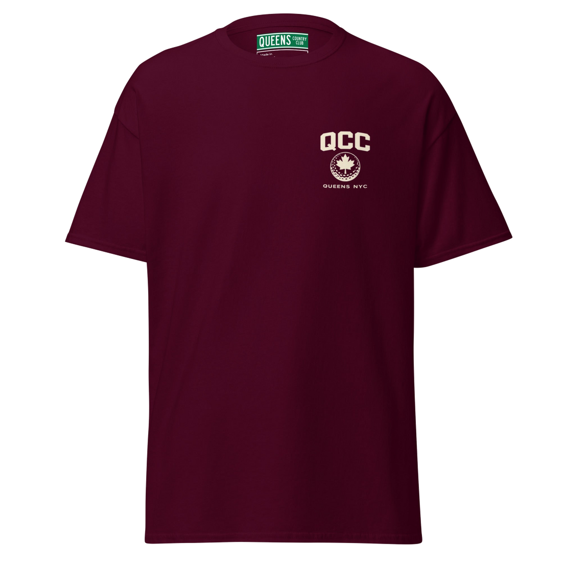 Queens Golf Dept. T-shirt with Queens Borough Golf & Recreation Dept. back graphic and small QCC logo on front chest | Queens Country Club