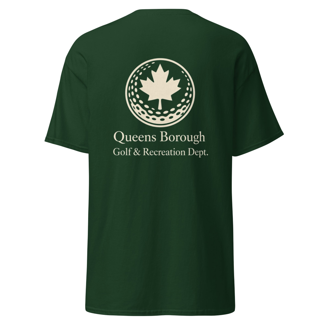 Queens Golf Dept. Tee in Forest Green — back view | Queens Country Club