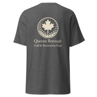 Queens Golf Dept. Tee in Dark Heather — back view | Queens Country Club