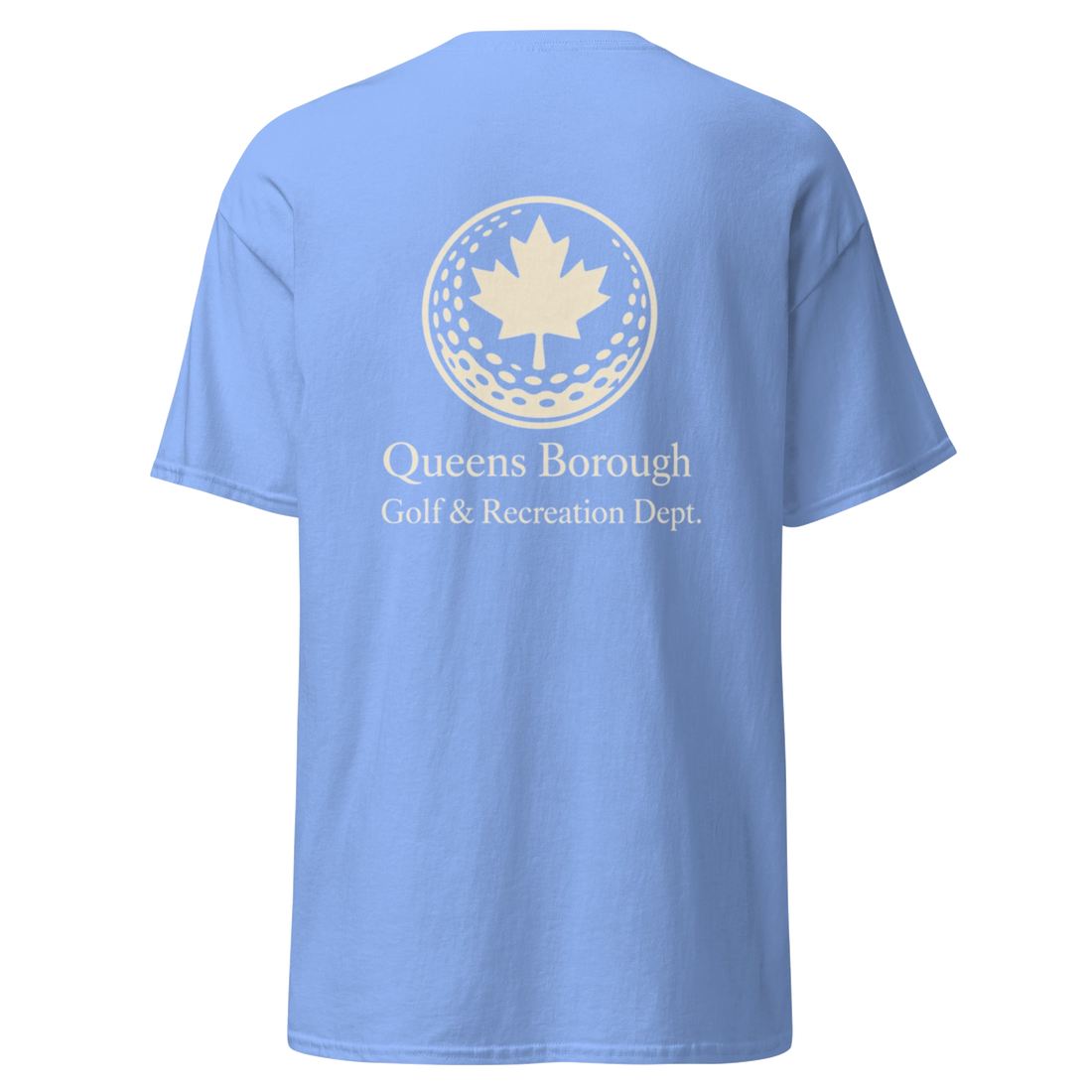 Queens Golf Dept. Tee in Carolina Blue — back view | Queens Country Club