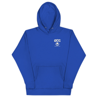 Queens Country Club hoodie featuring cream “Queens Borough Golf & Recreation Dept.” back graphic and small QCC logo on front chest.