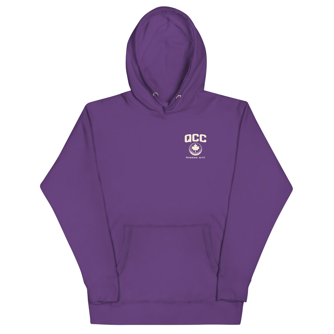 Queens Country Club hoodie featuring cream “Queens Borough Golf & Recreation Dept.” back graphic and small QCC logo on front chest.
