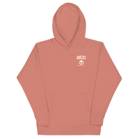 Queens Country Club hoodie featuring cream “Queens Borough Golf & Recreation Dept.” back graphic and small QCC logo on front chest.