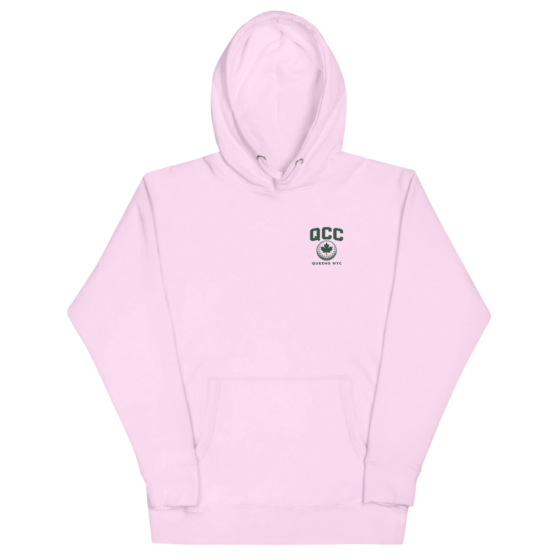 Queens Golf Dept. Hoodie with green Queens Borough Golf & Recreation Dept. graphic — Lavender front view | Queens Country Club