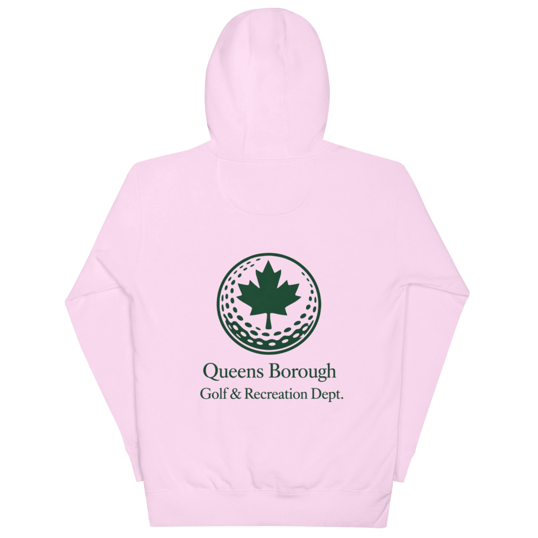 Queens Golf Dept. Hoodie with green Queens Borough Golf & Recreation Dept. graphic — Lavender back view | Queens Country Club