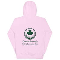 Queens Golf Dept. Hoodie with green Queens Borough Golf & Recreation Dept. graphic — Lavender back view | Queens Country Club