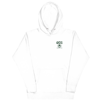 Queens Golf Dept. Hoodie with green Queens Borough Golf & Recreation Dept. graphic — White front view | Queens Country Club
