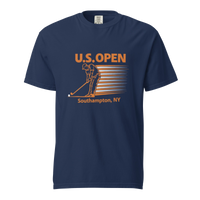 U.S. Open golf T-shirt featuring a retro golfer graphic and Southampton, NY typography inspired by Shinnecock Hills Golf Club and New York golf…
