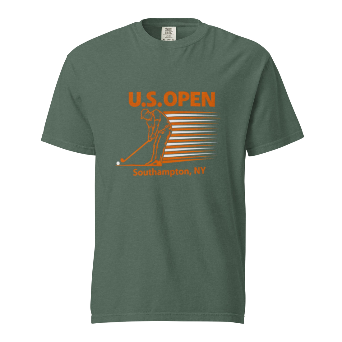 U.S. Open golf T-shirt featuring a retro golfer graphic and Southampton, NY typography inspired by Shinnecock Hills Golf Club and New York golf…