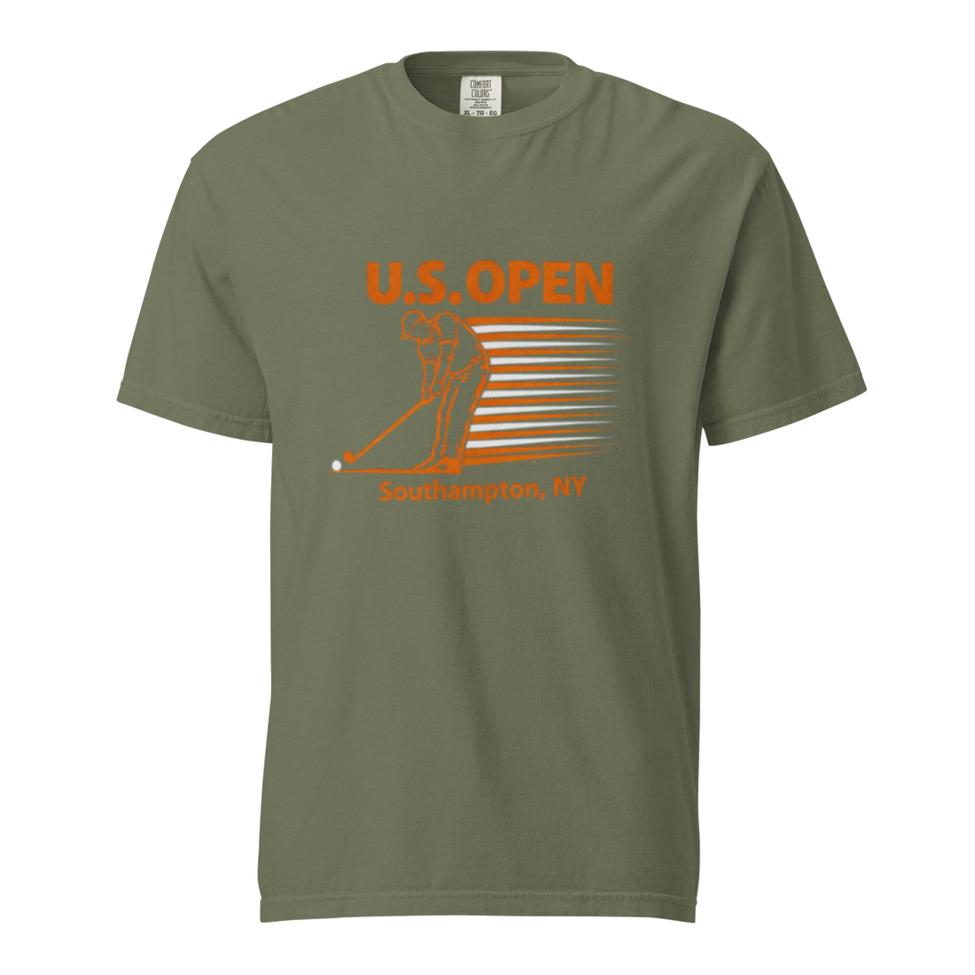 U.S. Open golf T-shirt featuring a retro golfer graphic and Southampton, NY typography inspired by Shinnecock Hills Golf Club and New York golf…