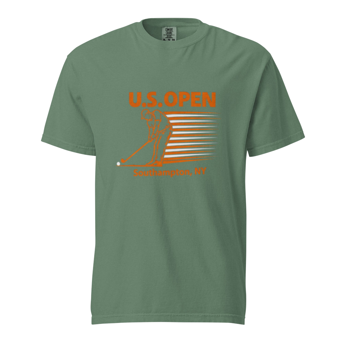 U.S. Open golf T-shirt featuring a retro golfer graphic and Southampton, NY typography inspired by Shinnecock Hills Golf Club and New York golf…