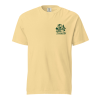 Queens Country Club Unisphere golf tee in Butter, front view with green chest logo