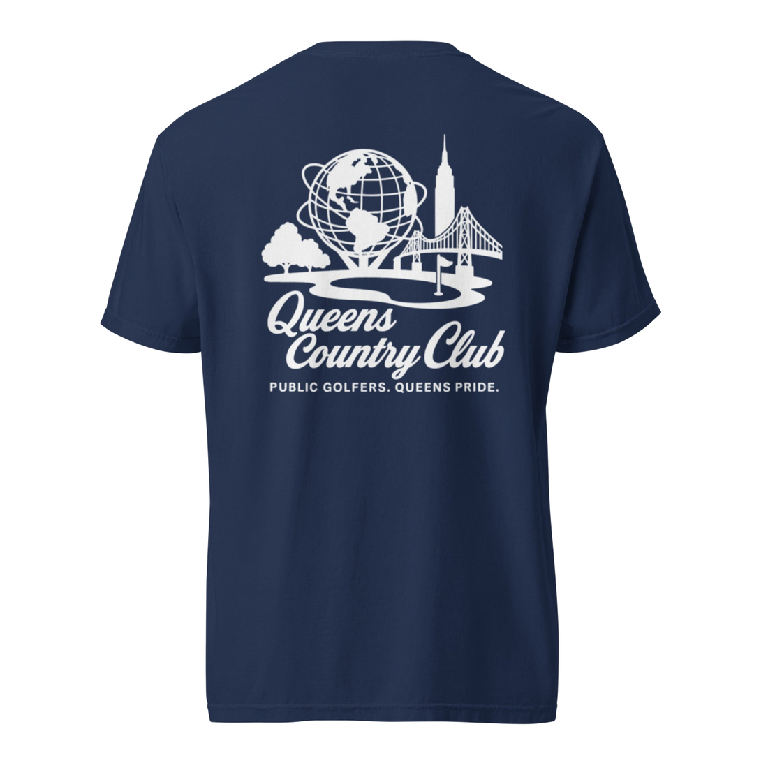 'Queens Country Club' logo on the front and back. Queens Unisphere Golf Tee