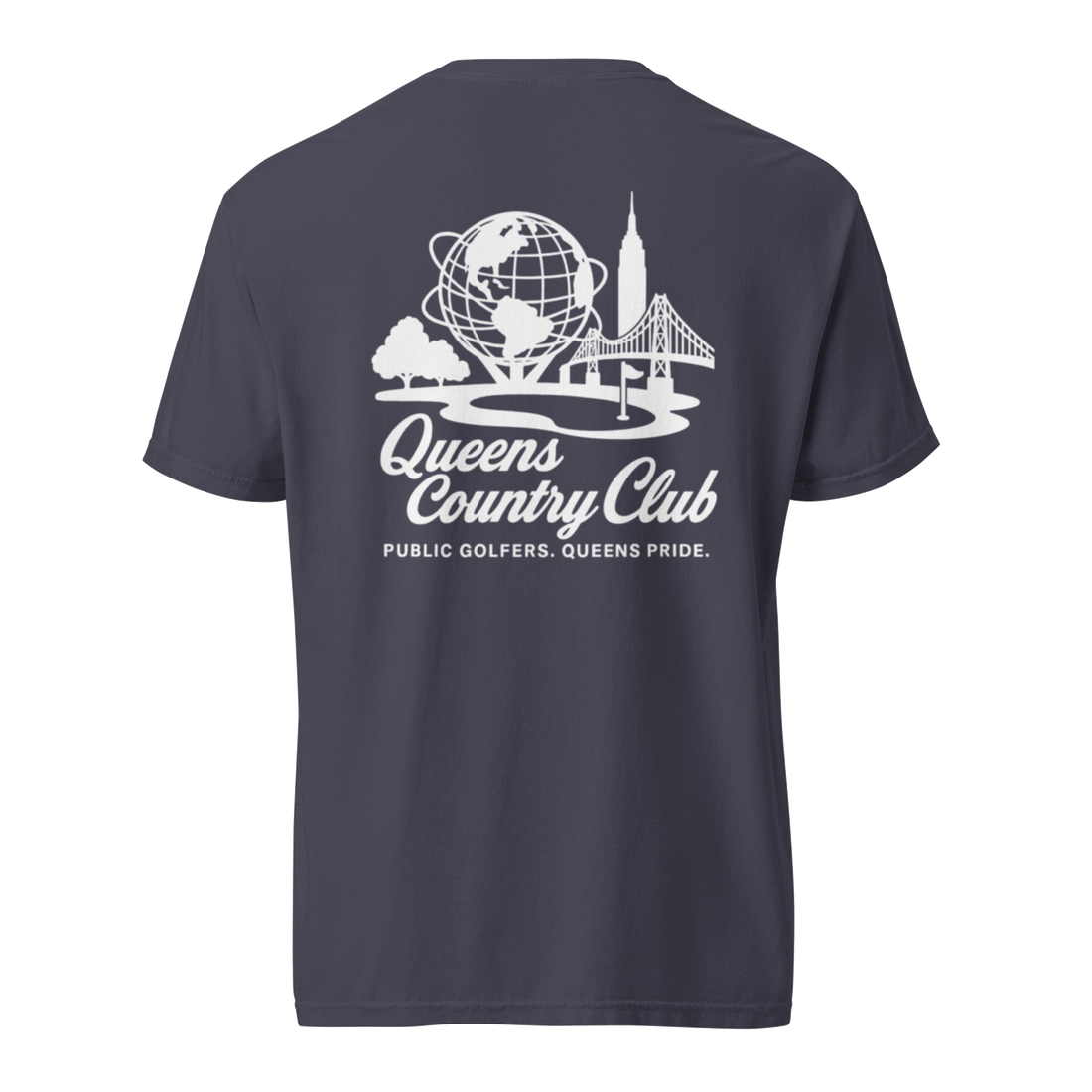 'Queens Country Club' logo on the front and back. Queens Unisphere Golf Tee