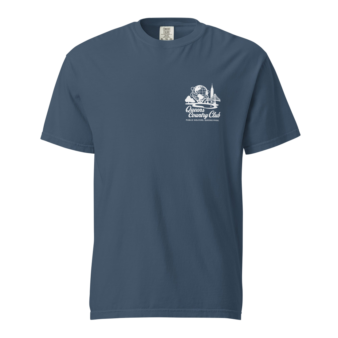 'Queens Country Club' logo on the front and back. Queens Unisphere Golf Tee