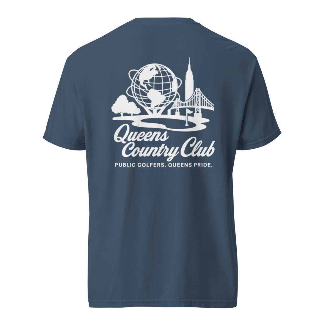 'Queens Country Club' logo on the front and back. Queens Unisphere Golf Tee