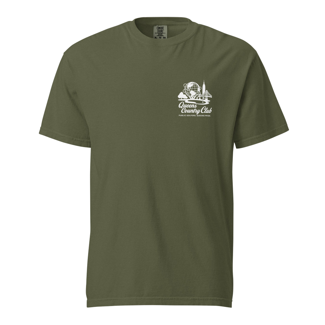 'Queens Country Club' logo on the front and back. Queens Unisphere Golf Tee