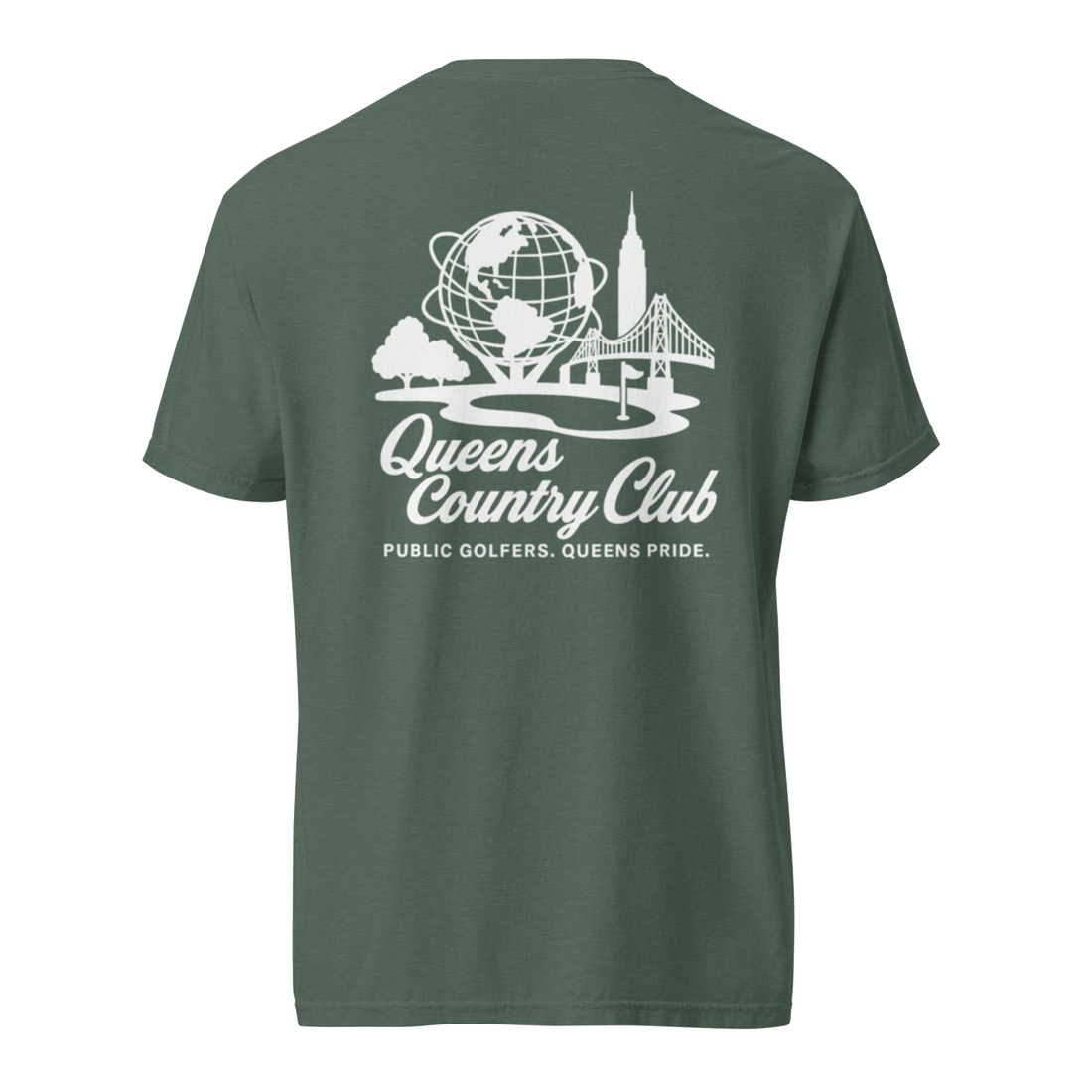 'Queens Country Club' logo on the front and back. Queens Unisphere Golf Tee