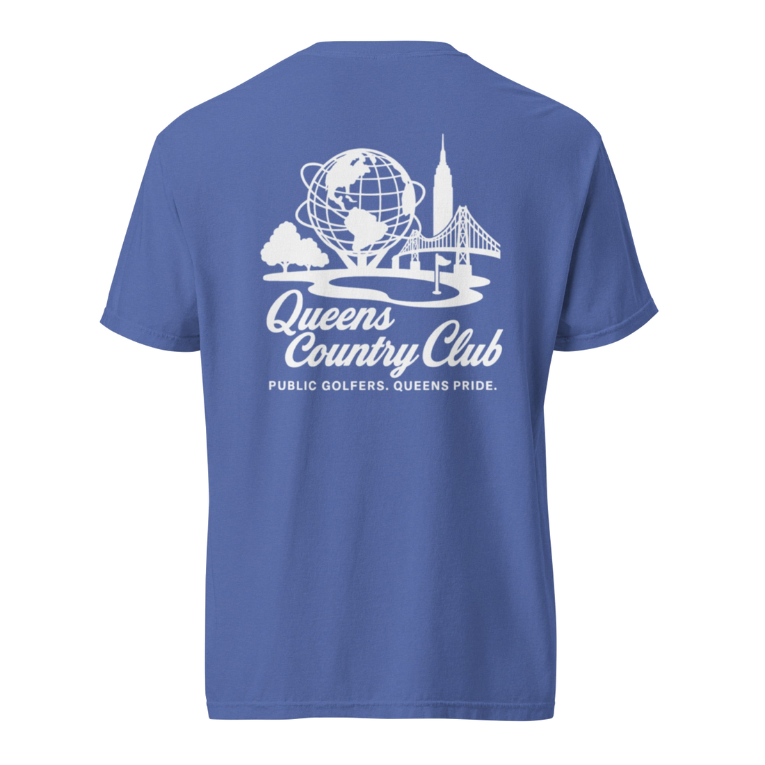 'Queens Country Club' logo on the front and back. Queens Unisphere Golf Tee