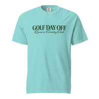 Golf Day Off Tee featuring green vintage inspired Queens Country Club graphic on a garment-dyed heavyweight t-shirt.