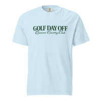Golf Day Off Tee featuring green vintage inspired Queens Country Club graphic on a garment-dyed heavyweight t-shirt.