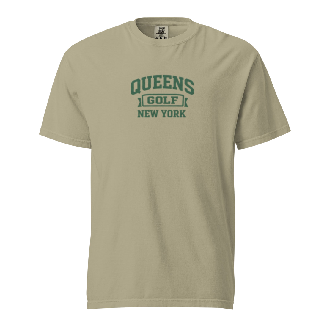 Queens Collegiate Golf Tee Green in Khaki — front view | Queens Country Club