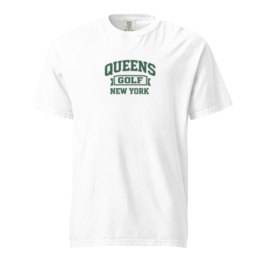 Queens Collegiate Golf Tee Green in White — front view | Queens Country Club