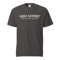 Queens Country Club Golf Anyone? Tee with white print in Graphite, front view