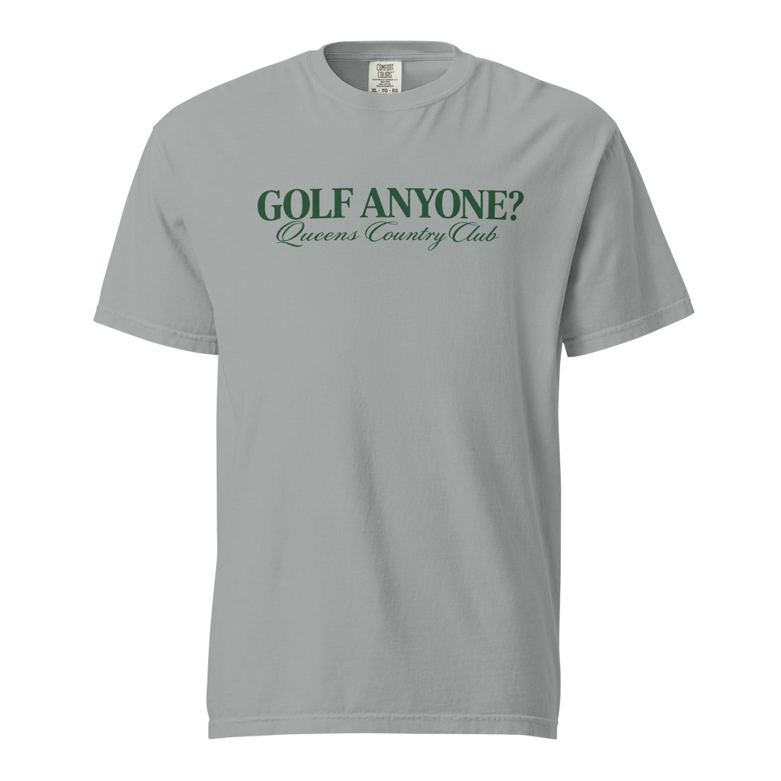 Queens Country Club Golf Anyone? Tee with green print in Granite, front view