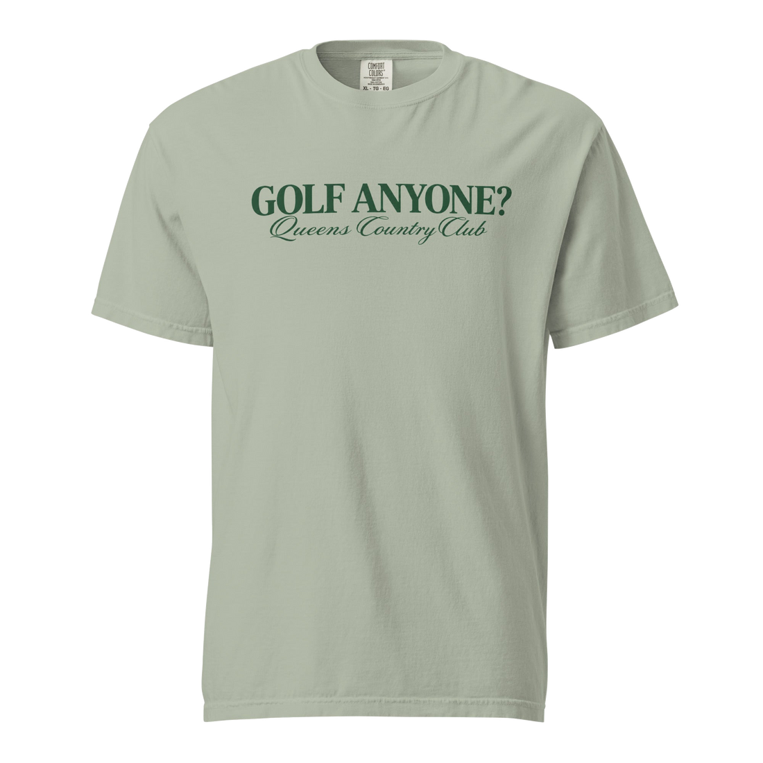Queens Country Club Golf Anyone? Tee with green print in Bay, front view