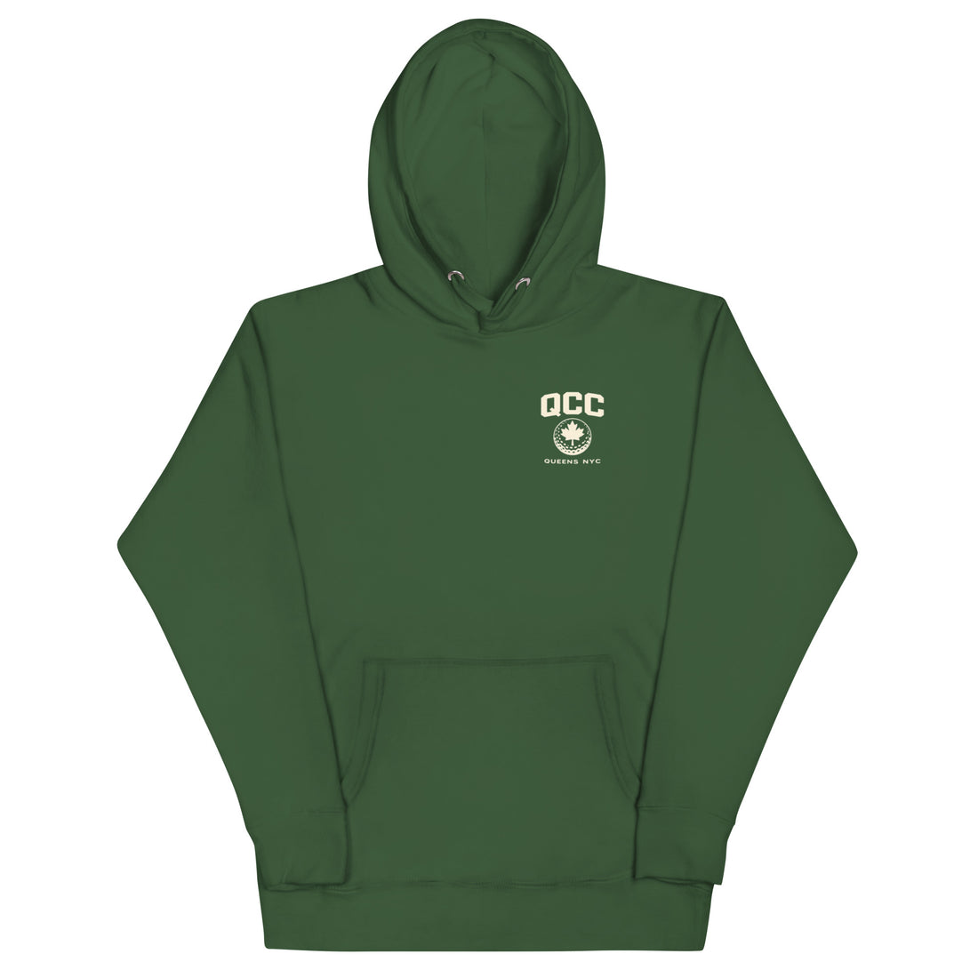  Queens Country Club hoodie featuring cream “Queens Borough Golf & Recreation Dept.” back graphic and small QCC logo on front chest.