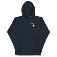  Queens Country Club hoodie featuring cream “Queens Borough Golf & Recreation Dept.” back graphic and small QCC logo on front chest.