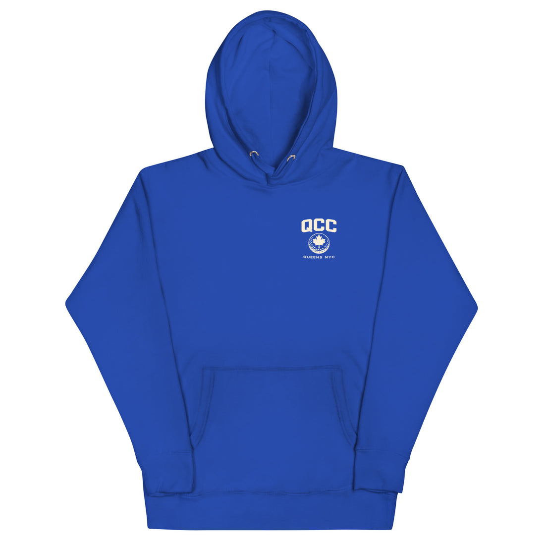  Queens Country Club hoodie featuring cream “Queens Borough Golf & Recreation Dept.” back graphic and small QCC logo on front chest.