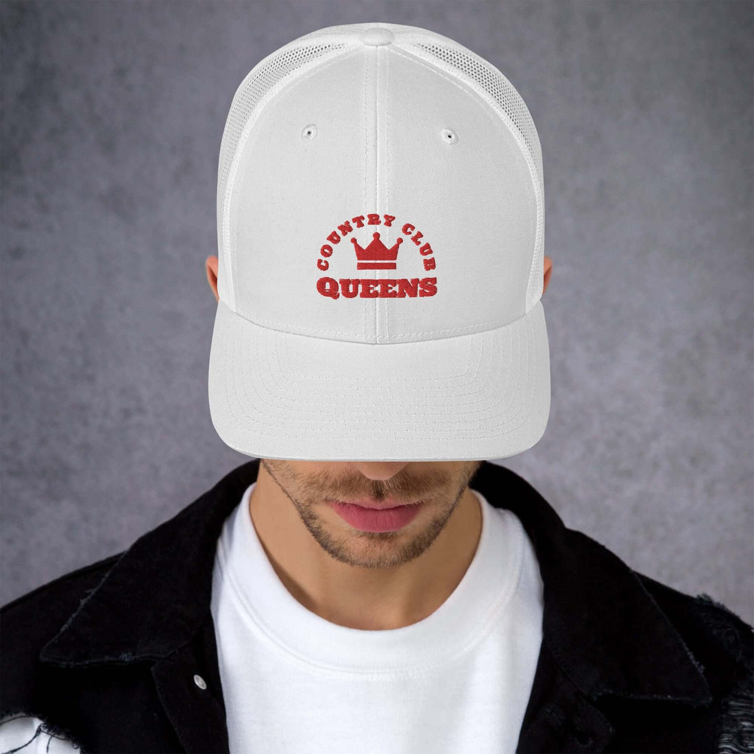 Queens CC Crown Trucker Cap White - Queens Country Club